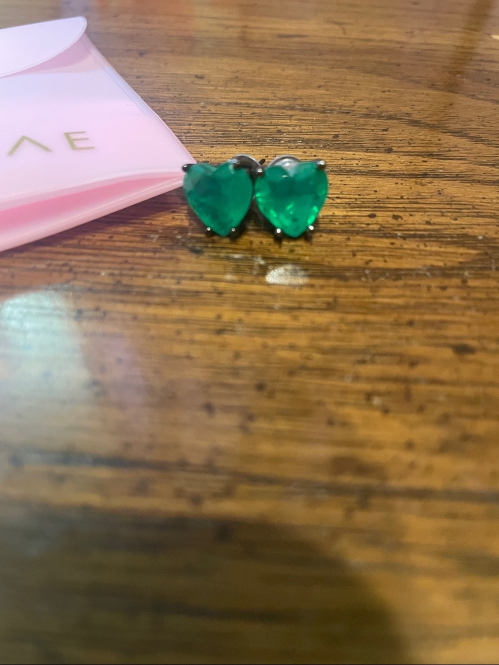 New in Pouch By Alexa Rae Emerald Love Stud Earrings, Emerald and Gunmetal - Picture 3 of 5